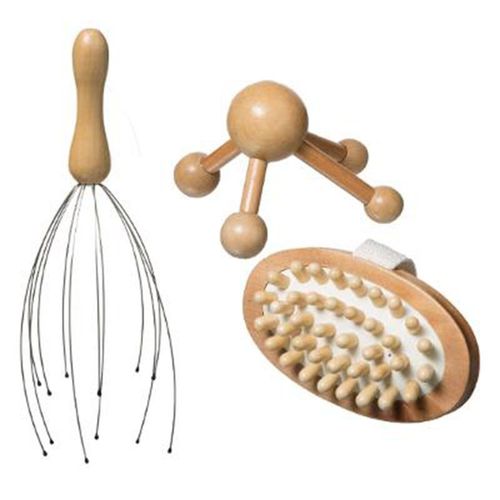 Coffret Massage 3 Pièces "Bois" 25cm Naturel