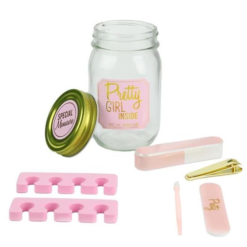 Mason Jar "Beauté Manucure" 13cm Rose