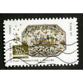 Timbre Oblitéré Les Arts De La Table,Porcelaine & Faïence En France,Plat,Production : Moulins,Lettre Verte,France,La Poste