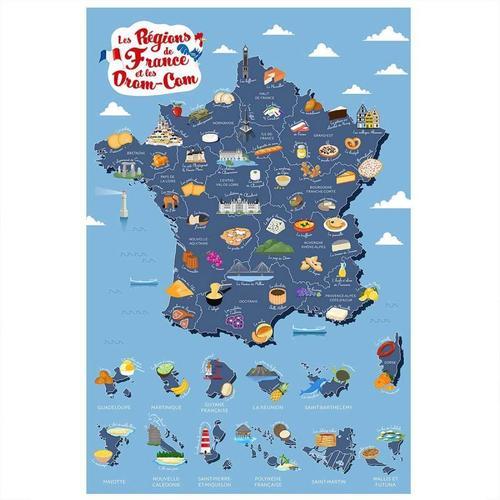 Paris Prix - Carte à Gratter "régions De France" 70cm Bleu