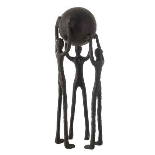 Paris Prix - Statuette Déco "3 Personnages Avec Balle" 48cm Noir