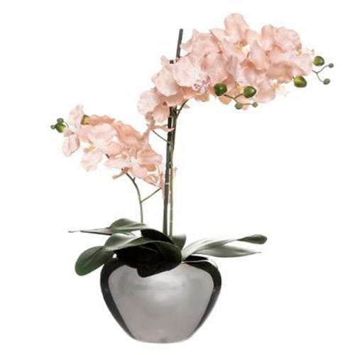 Plante Artificielle Pot Argent "Orchidée" 56cm Rose