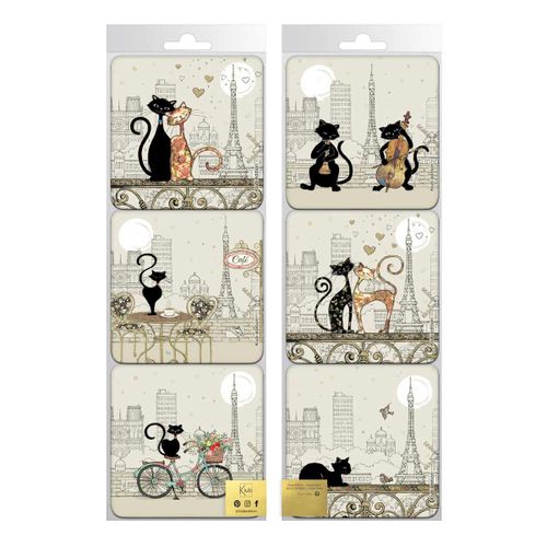 Set De 6 Sous-Verre Chats En Bois Et Liège