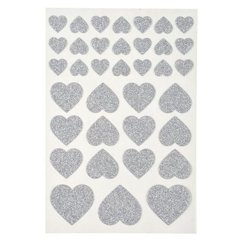 Paris Prix - Lot De 36 Stickers C¿ur "glitter" Argent