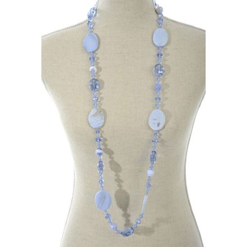 Paris Prix - Collier Design Cristal & Perles "neck" 18cm Bleu