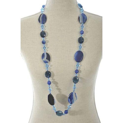 Paris Prix - Collier Design Cristal & Perles "neck" 18cm Bleu Foncé