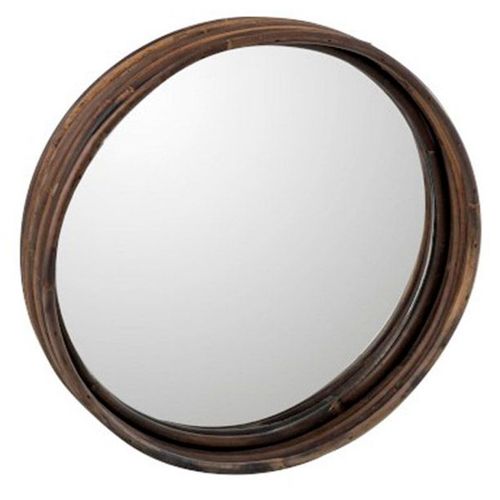 Paris Prix - Plateau & Miroir Design "rond & Rotin" 30cm Marron