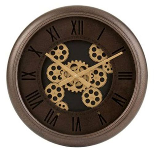 Paris Prix - Horloge Murale Ronde "engrenage" 52cm Marron & Or