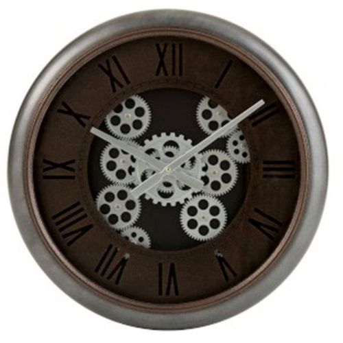 Paris Prix - Horloge Murale Ronde "engrenage" 52cm Marron & Argent