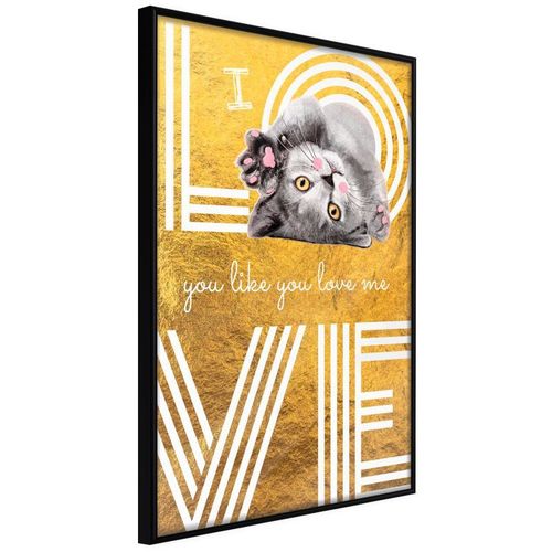 Paris Prix - Affiche Murale Encadrée "Cat Love" 20 X 30 Cm Noir