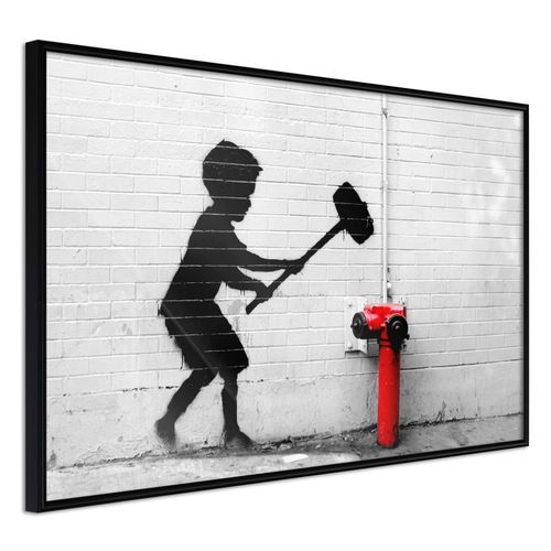 Paris Prix - Affiche Murale Encadrée "Banksy Hammer Boy" 30 X 20 Cm Noir