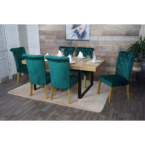 Lot De 6 Chaises De Salle À Manger Hwc-D22, Chaise De Cuisine, Rivets Velours   Vert Foncé, Pieds Dorés