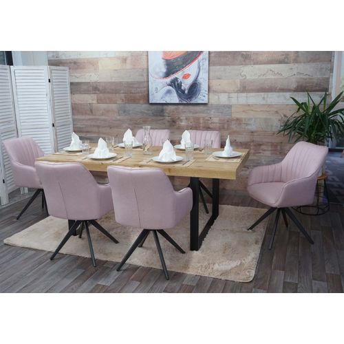 Lot De 6 Chaises De Salle À Manger Hwc-H73, Chaise De Cuisine Chaise À Accoudoirs, Rétro Acier Tissu/Textile   Rose