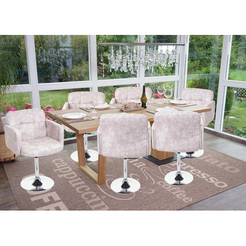 Lot De 6 Chaises De Salle À Manger Orlando, Chaise Pivotante, Imitation Daim Chrome   Gris Clair Vintage