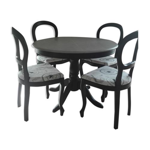 Table Avec Rallonge Et 4 Chaises En Merisier Noir