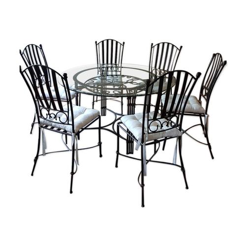 Table Ronde Et Ses 6 Chaises Bronze Et Fer Forg Noir