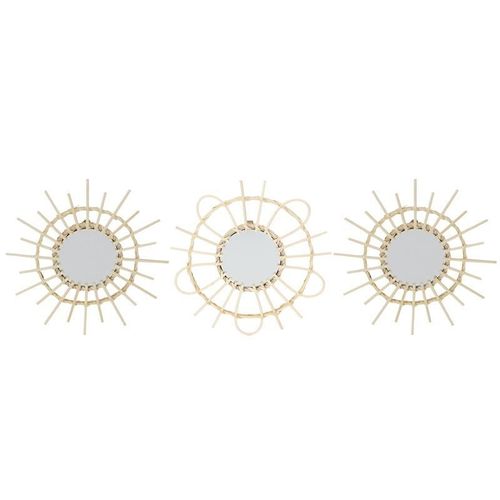 Paris Prix - Lot De 3 Miroirs En Rotin "fixation Mur" 28cm Naturel