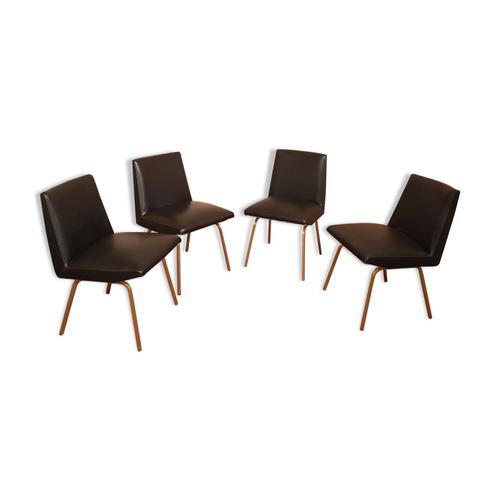 Set De 4 Chaises De Bureau En Ska Noir Vintage Noir