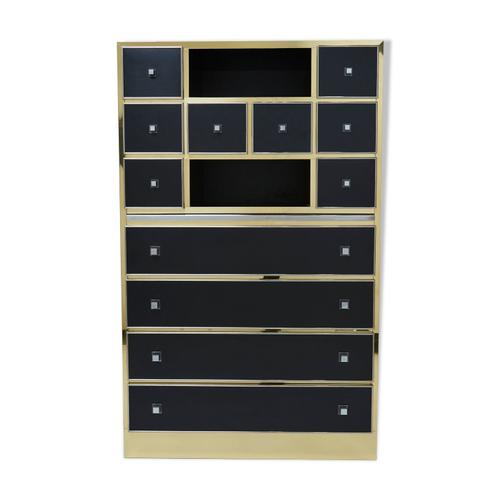 Secretaire Laiton Chrome Laque Michel Pigneres 1970 Noir