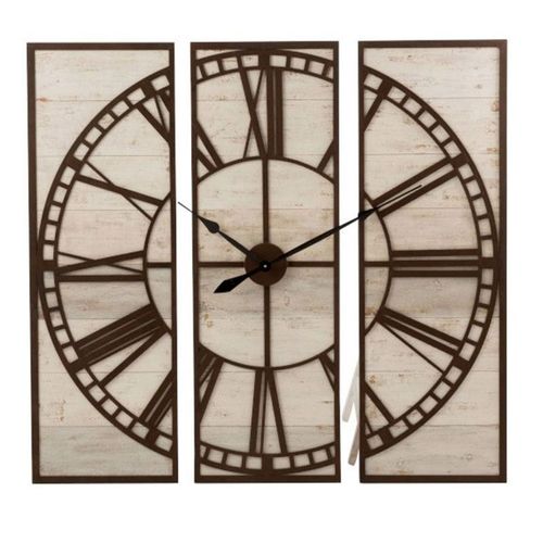 Paris Prix - Horloge Murale 3 Parties "chiffres Romains" 114cm Marron