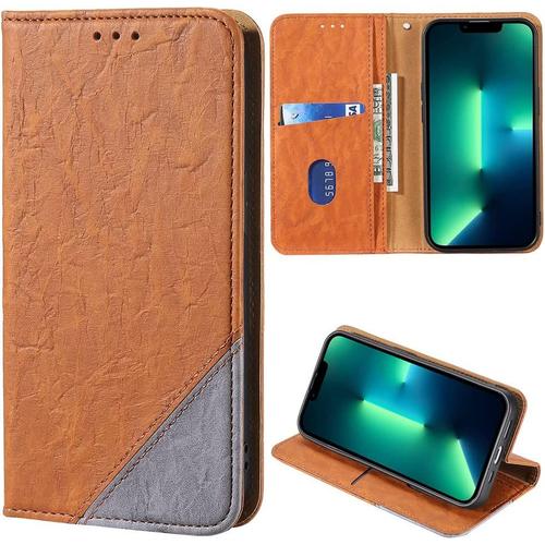 Coque De Téléphone Xiaomi Redmi Note 10 Je, Étui Portefeuille En Cuir À Rabat Magnétique, Étui De Béquille, Étui De Protection Antichoc Pour Xiaomi Redmi Note 10 Je-Marron