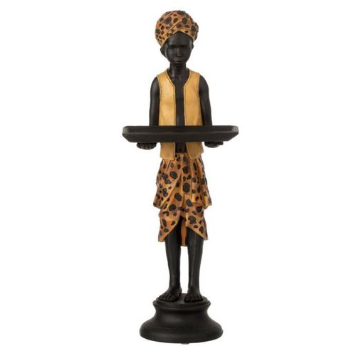 Statuette Déco "Garçon Plateau" 46cm Noir & Naturel