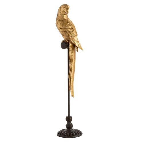 Statue Déco "Perroquet avec Bâton" 65cm Or