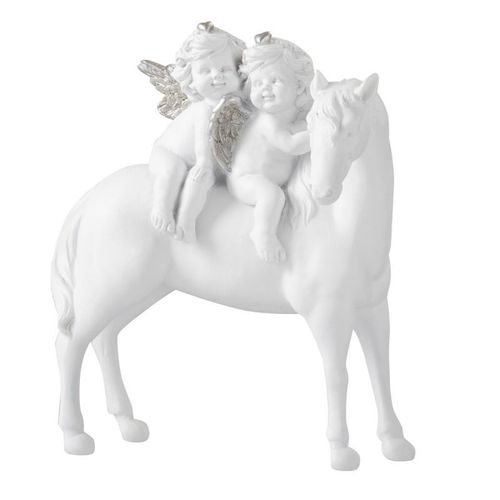 Statuette Design "Cheval & 2 Anges" 18cm Blanc