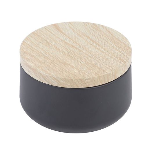 Bocaux à bougies en fer-blanc avec couvercle en bois, récipient à bougies rond vide, boîte de rangement pour les pommades de bricolage, soins de la peau, échantillons de beauté