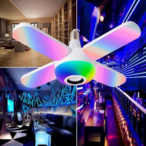 Led Plafonniers Rvb Bleu Dents Musique Plafonnier Led 50w 4 Feuilles Déformées Ampoule Lampe Télécommande Plafonnier Lumière Intelligente