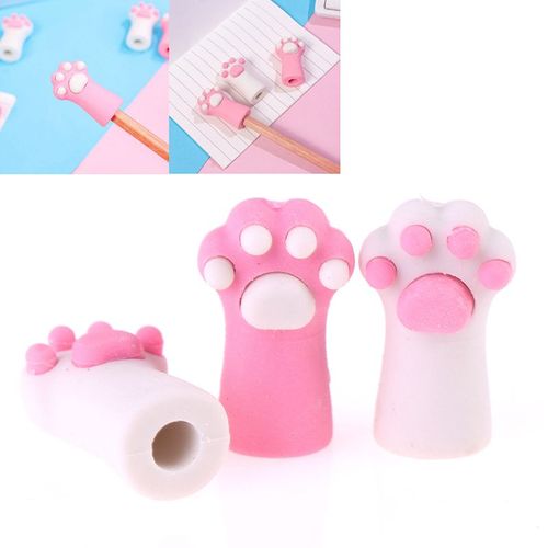 Gommes À Crayon Adorables Patte De Chat, 3 Pièces/Ensemble, Kawaii, Capuchon En Caoutchouc, Oreillettes, Jouets, Outils De Correction, Stylo, Fournitures Scolaires