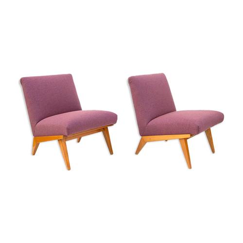 Paire De Chauffeuses Slipper Chair Design Jens Risom Pour Knoll Associates Rose