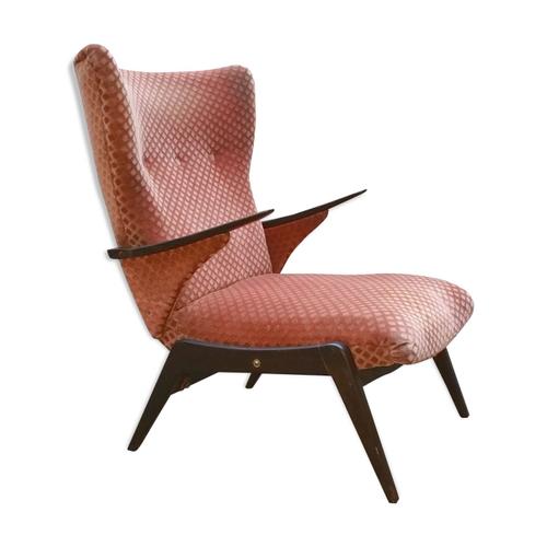 Fauteuil Recliner Waing Chair Relax Annes 50 60 Vintage Rose