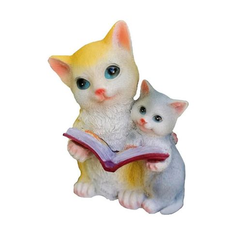 Chat Statue Lumière Solaire Jardin Décor Résine Extérieure Chat Lecture Figurine Animal