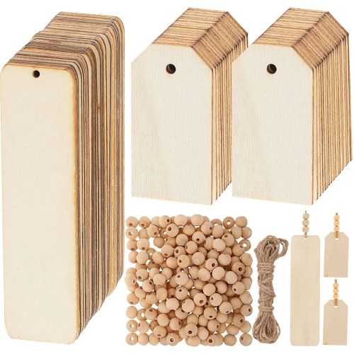 Étiquette Vierge En Bois Avec Trou, Marque-Page En Bois, Perles En Bois Diverses Avec Corde Pour Guirlande, Décoration De Fête, Bricolage