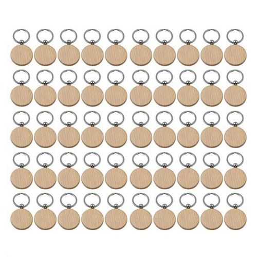 Porte-Clés Rond En Bois Vierge New-50pcs, Bricolage, Étiquettes Pouvant Graver Des Cadeaux Diy
