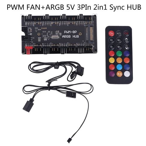 Hub de ventilateur PWM 2 en 1 + télécommande sans fil ARGB, boîtier rvb 5V/3 broches, adaptateur de ventilateur pour ordinateur