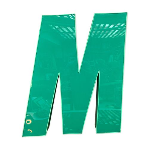 Lettre ancienne en mtal et plexiglas deco industriel vert