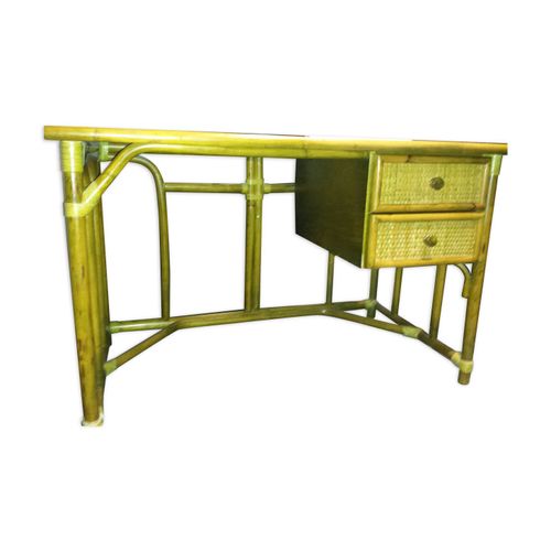 Bureau Rotin Avec 2 Tiroirs Vert