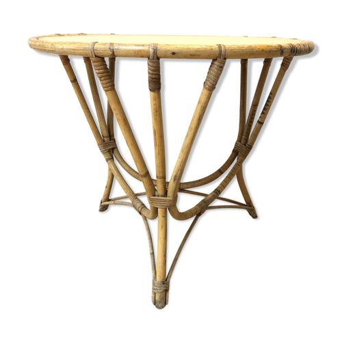 Table Basse De Jardin En Rotin Vintage 1960 Beige