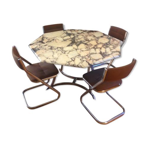 Table Marbre Octogonale Et 4 Chaises Beige