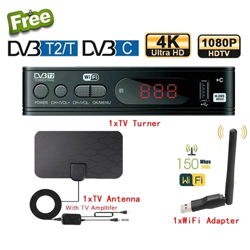 Décodeur numérique pour moniteur, récepteur Satellite HD 1080P DVB-T2, avec antenne TV, Wifi gratuit, DVB T2