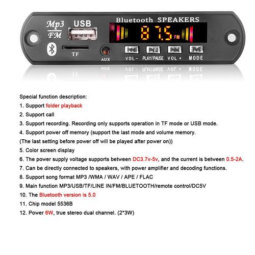 carte décodeur de lecteur MP3 Bluetooth 5.0, amplificateur 6W/50W 5V 12V 18V, Module de Radio FM pour voiture, prise en charge FM TF USB AUX, mains libres