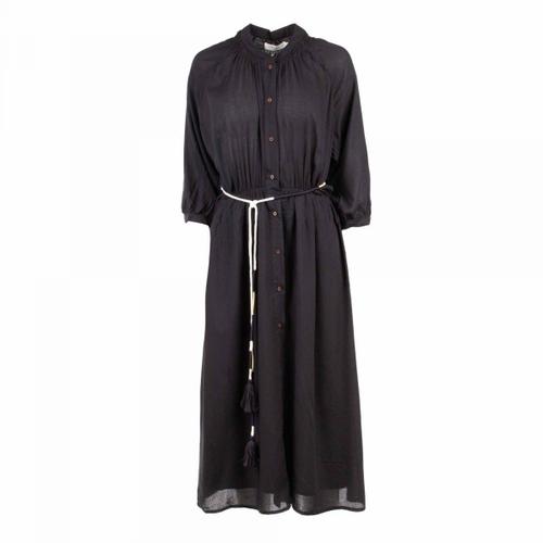 Robe Col Cheminée Longue Manches 7/8 Avec Lien De Serrage Noire Femme Deeluxe 74