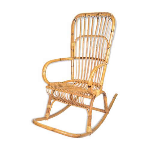 Rockingchair En Rotin Danemark Annes 1970 Style Scandinave Beige