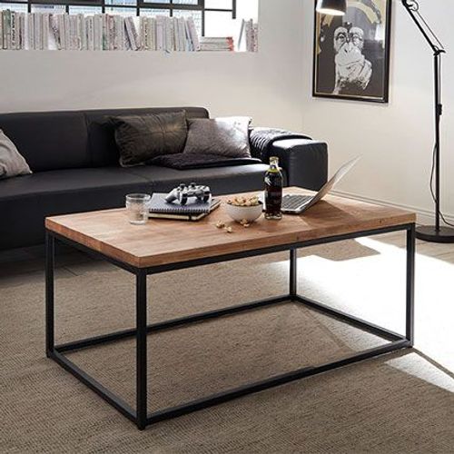 Table Basse 110x60x45 Cm En Chêne Massif Et Métal