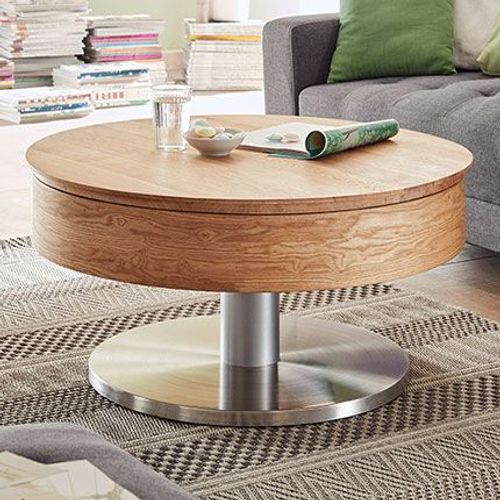 Table Basse Ronde Avec Plateau Pivotant 79x40 Cm Décor Chêne