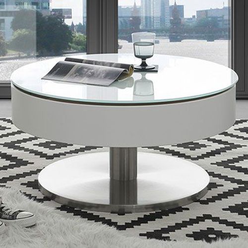 Table Basse Ronde Avec Plateau Pivotant 79x40 Cm Décor Blanc
