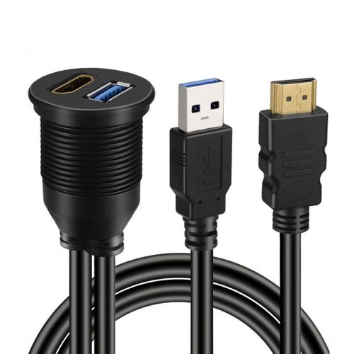 Câble de tableau de bord USB 3.0 et HDMI compatible avec HDMI + Extension AUX USB3.0 pour voiture, bateau, moto