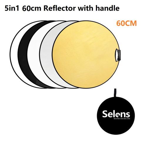 Selens-Réflecteur de photographie portable pliable 5 en 1,diffuseur de lumière,rond,nar,réflecteur multi-taille pour studio photo - Type 60cm handle gold